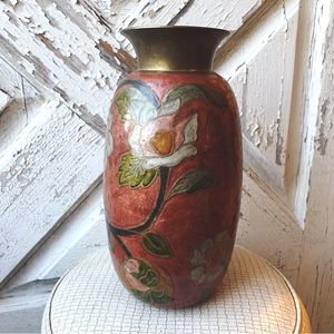 Vintage Kootenay Collections Brass Vase - 9.5" Cloisonne Enameled Brass Vase